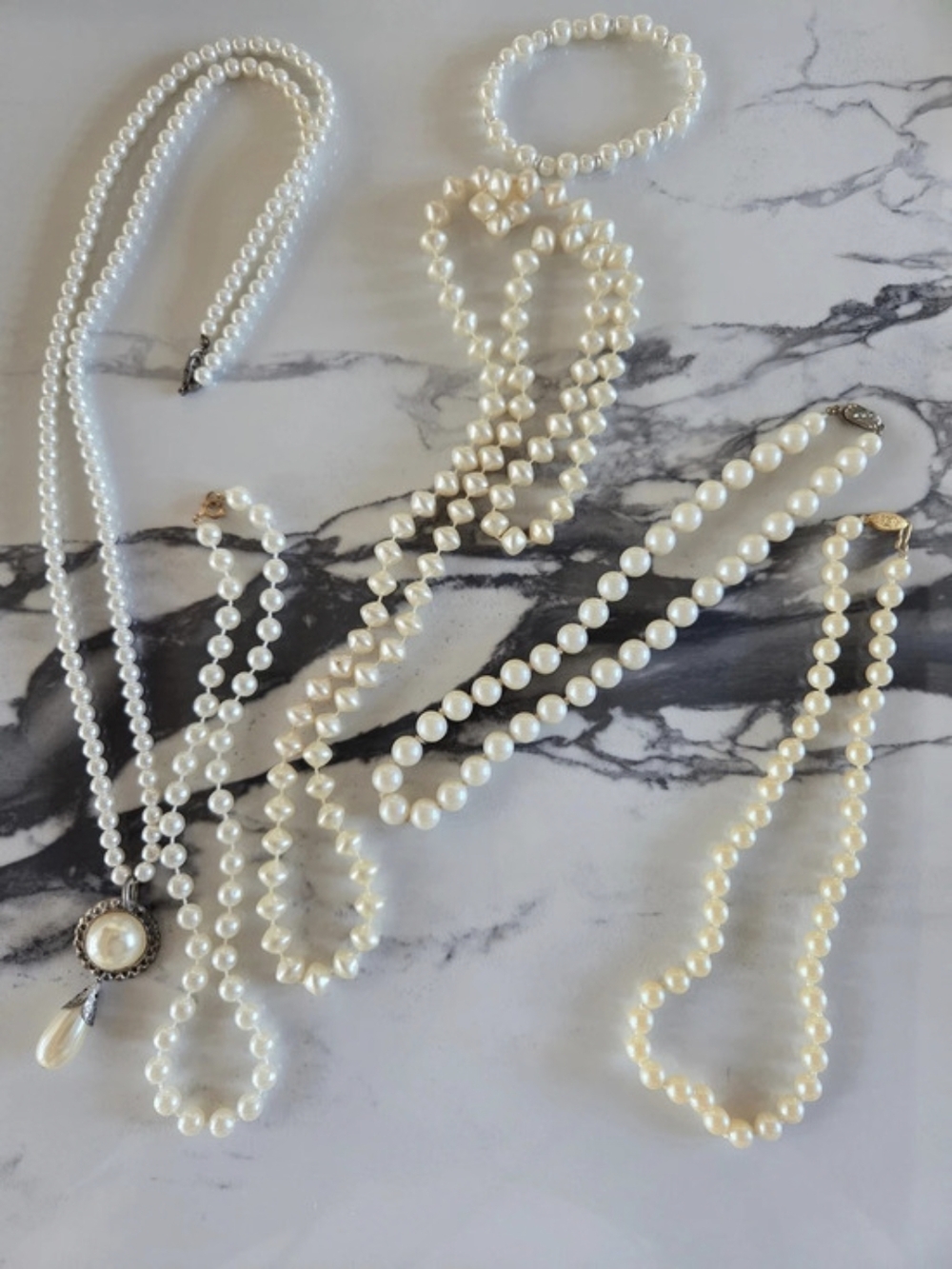 Vintage Faux Pearl Jewelry Lot: 6 Necklaces & Bracelet Collection Retro Style